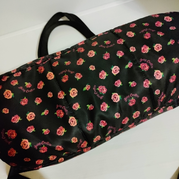 Vintage Juicy Couture Black Quilted Rose XL Duffle Travel Carry on Bag Purse - Picture 8 of 12